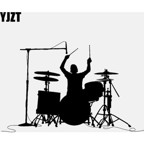 YJZT 17.3CM*11CM Drummer personality Rock Pop Music Band Vinyl Black/Silver Car Sticker C22-0647