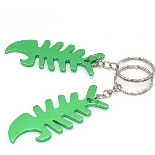 Green Keychain Bottle Opener Fishbone shaped Jewelry charm Diy Personalized Bottle Opener Convenient to carry 4pcs