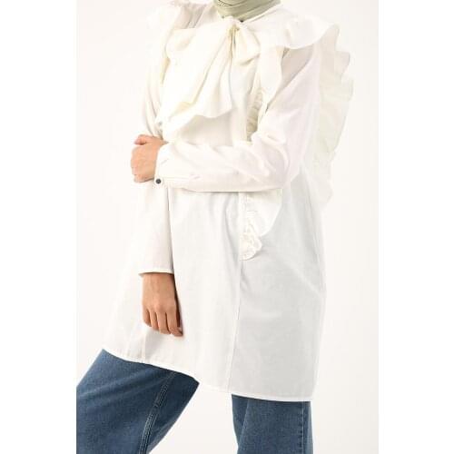 Women Clothing Modest Fashion Ruffle Detailed Tie Neck Comfy Seasonless Tunic Made in Turkey Islamic Dress Muslim Style Chic