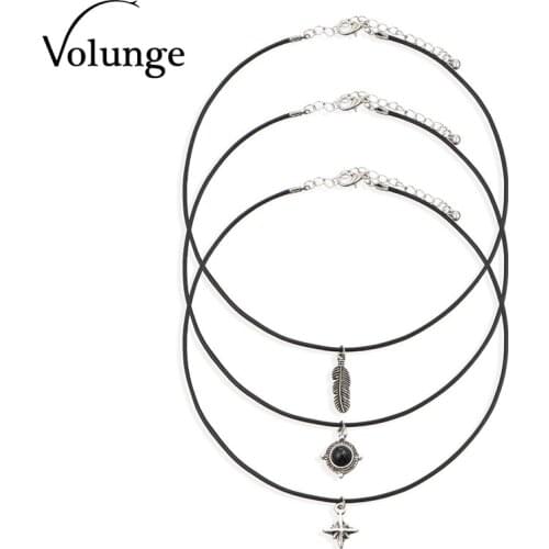 Womens 3 Pcs/Set New Fashion Leaf Star Pendant Multiple Layers Choker Combination Necklace for Women Alloy Jewelry Gift