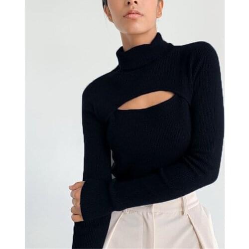 Womens Turtleneck Sweater Hollow Out Long Sleeve Slim Knitted Pullovers 2021 Autumn Winter Sweaters Jumper Soft Warm Pull Femme