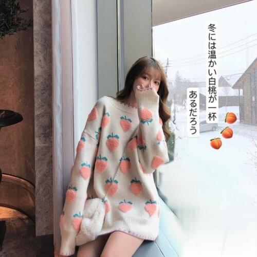 Cute Strawberry Knitted Sweater Women 2021 Autumn Winter Long Sleeve Women Casual Pullover hot sale Korean Knitted Jumper Female