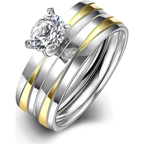 New Fashion Female Ring Setting White Cubic Zirconia Claw Bead Charms Wedding Bands Titanium Steel Ring For Women Everyday Wear