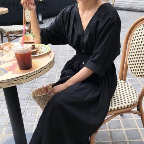 Women Dress Autumn 2019 Spring Long Shirt Female Tunic Dress Belt V Neck Long Sleeve Loose Casual Robe Vintage Femme DD2257