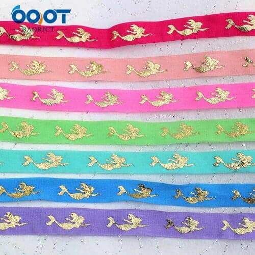 16mm,10 yards Hot Gold Mermaid Elastic Foldover Elastics Stretch Hair Ties Headbands for Baby Girls Hair Bow,E-20425-771