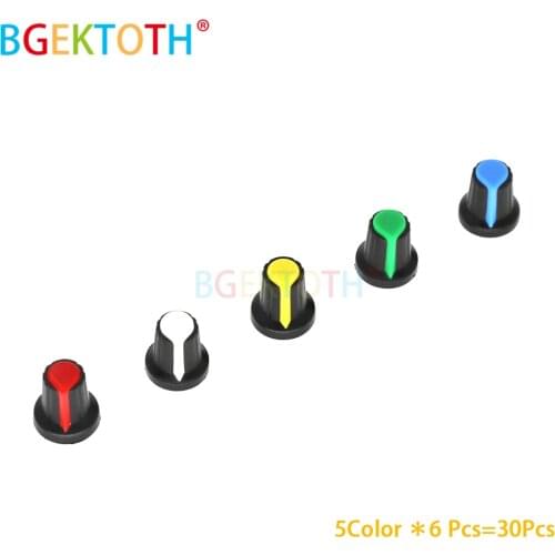 30PCS/lot WH148 potentiometer knob cap(copper core) 15X17mm 6mm Shaft Hole AG2 Yellow Green Blue White Red 5value*6PCS=30PCS