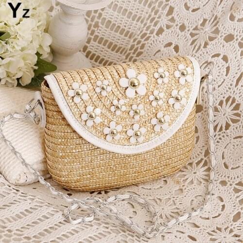 Aaby 2021 Fashion Messenger Bags For Women With Flowers Appliques Straw Beach Bag For Vacation