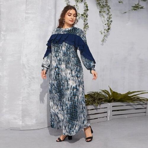 Aligaia Fashion Plus Size Printing Dress For Women 2021 Summer Dubai Turkey Saudi Arabic Muslim Dress Islam Robe Longue Dresses