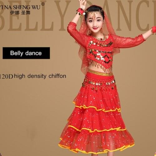 2019 New 3 Color For Kids Girls Bollywood Belly Dance Costumes Set Oriental Dance Children Dresses India Belly Dance Clothes