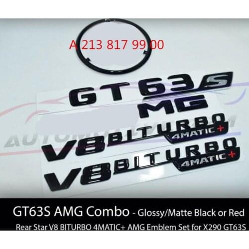 GT63S for AMG V8 BITURBO 4MATIC+ Star Emblem Black Badge Combo Set for Mercedes X290 A 213 817 99 00
