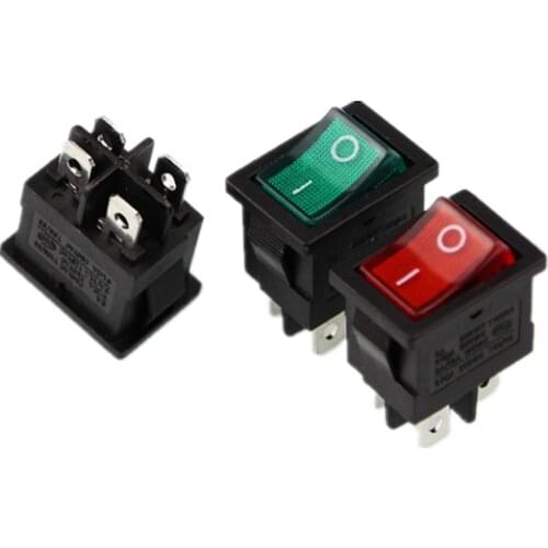 KCD1-104N Red Green Button 4 Pins Export Of High-Quality Rocker Switch With Lamp 21*15mm 100pcs