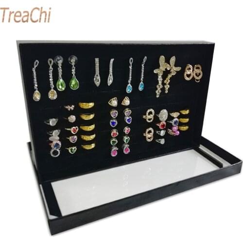 Rings Storage Case 100 Slot Ring Display Tray Organizer Show Case Jewelry Earrings Holder Storage Box Transparent Window