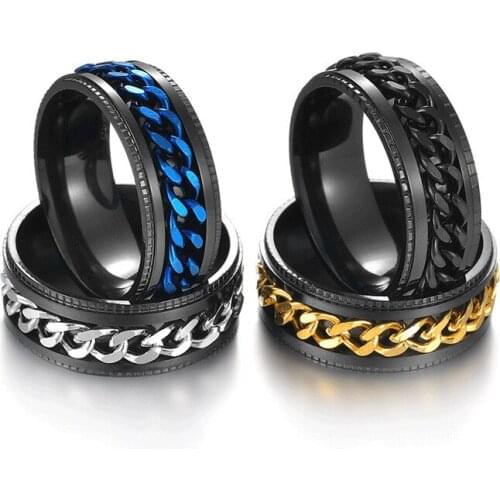 Wholesale 50PCs Top Mens Womens Ring 316L Solid Stainless Steel Band Chain Spinner Rings Wholesale Mix Colors Fashion Jewelry