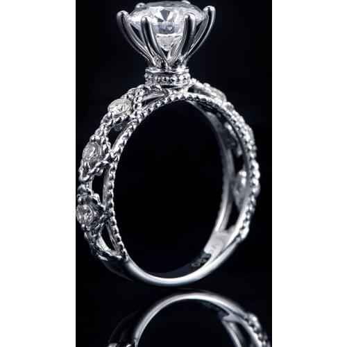 1ct 6.5mm 18K White Gold Round Cut Moissanite Ring Lab Grown Diamond Engagement Ring Wedding Ring Jewelry For Women