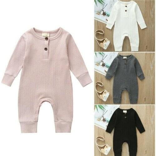 2020 Newborn Infant Baby Girl Boy Ribbed Bodysuit Ruffle One-Piece Solid Jumpsuit Long Sleeve Outfits cotton comfortable clothes