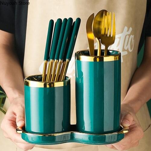 Light Luxury Kitchen Chopsticks Shelf Household Double Drain Rack Cutlery Storage Rack Chopstick Tube Kitchen Storage Supplies