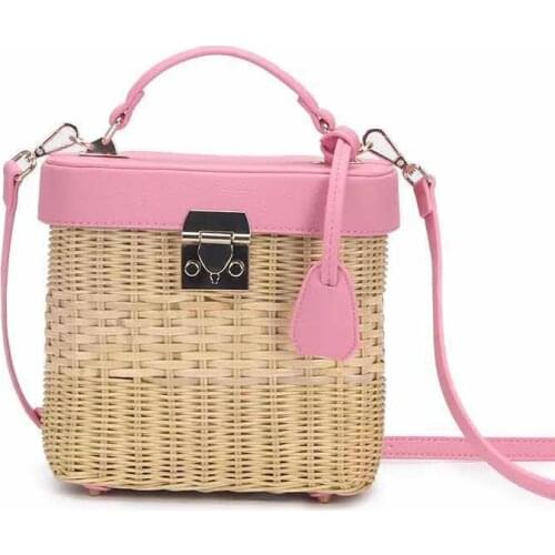 Fashion Rattan Box Women Handbags Wicker Woven Lady Shoulder Crossbody Bag Luxury Summer Beach Straw Bag Female Travel Purses