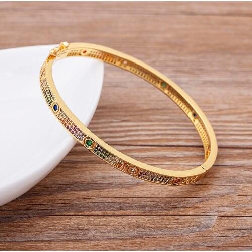 Fashion Bohemia Gold Bangles For Women Rhinestone Copper Zircon Round Design Rainbow Bracelets Jewelry Party Wedding Gifts