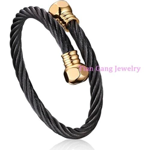 Fashion Stainless Steel Cable Bracelet Gold Black Interwoven Cable Wire Bangle Bracelet Pulseira Jewelry For Women Mens