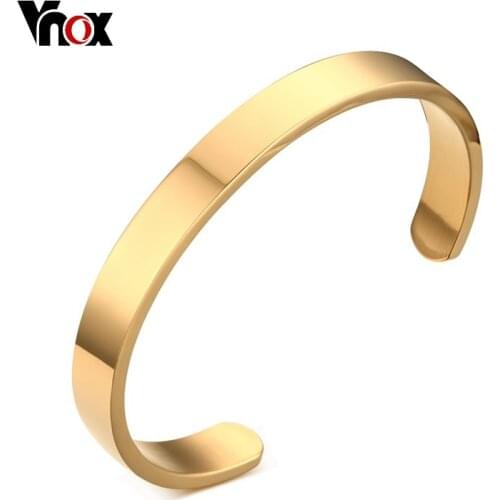 Vnox Mens Cuff Bangle & Bracelet Gold-color High Quality Stainless Steel Simple Bracelets Pulseiras Jewelry 2.5" Dia