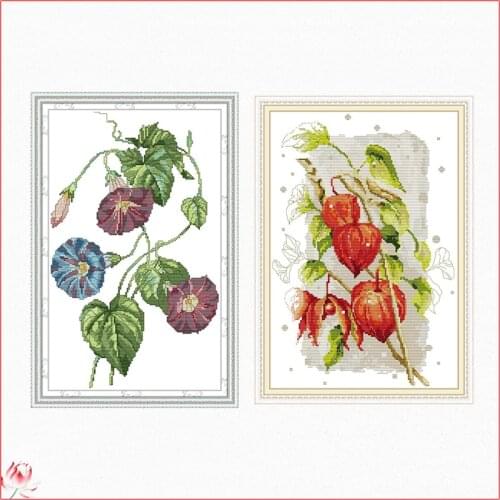 Morning Glory Cross Stitch Pattern Kits 14CT 11CT Printed Fabric Cherry Blossom Embroidery Sets DIY Needlework Craft Home Deco