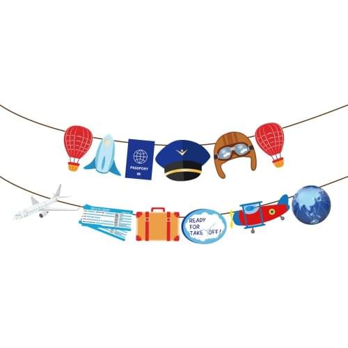 Ready to Take Off Pilot Happy Birthday Banner Baby Shower DIY Wall Hanging Bunting Party Favors Boys Aircraft Party Decoration