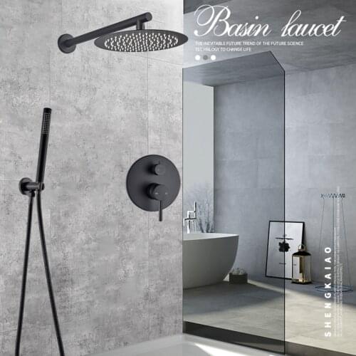 In-wall Matte Black Shower Faucet Brass Rain Concealed Shower Faucet Rain Shower Head Water Shower Tap Bathroom Faucet