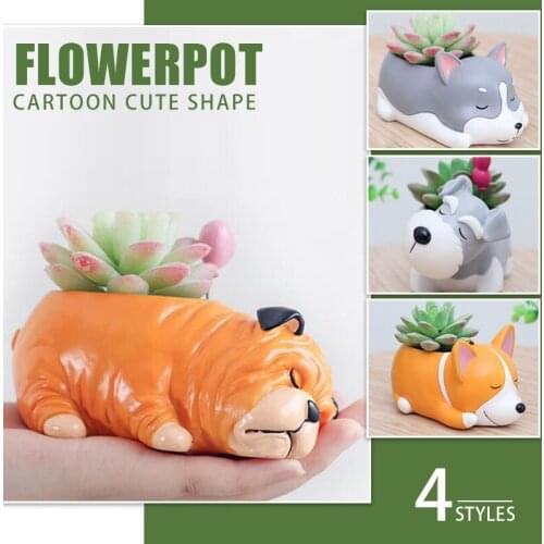 Innovative Cute Sleeping Pet Flower Pot With Hole Resin Succulent Flower Pot For Home Office Desktop Decoration Flower Pot