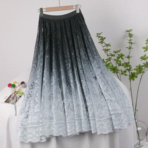New Lace Mesh Hollow out Embroidered Skirt Spring and summer Japan Style All-match Jupe Elegant High Waist A-Line Skirts