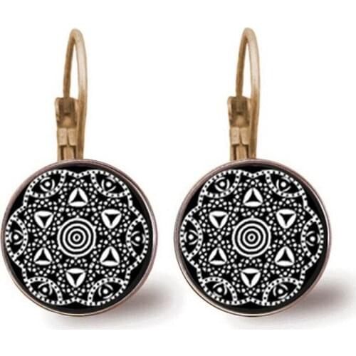 New Vintage Mandala Earrings Fashion Ladies Jewelry Henna Glass Cabochon Earrings Om Symbol Buddhism Zen Earrings Diy Gifts For