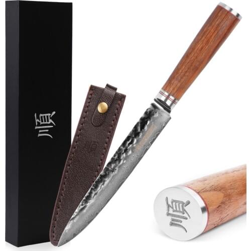 YOUSUNLONG Sashimi Knives 8 inch Carving Knives Sushi Knives Japanese VG10 Hammered Damascus Steel Natural Walnut Wooden Handle