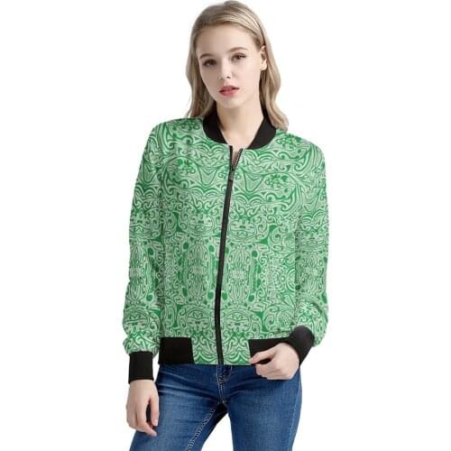 OEM Promotional Women Jackets Coat Polynesian Tribal style custom long-sleeved casual zipper jacket coat outer wear windproof