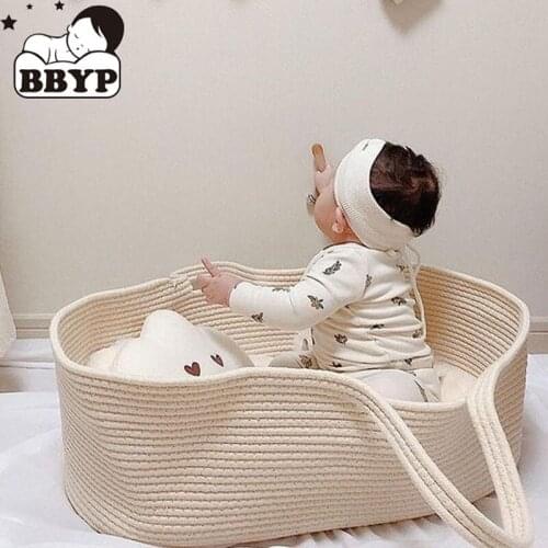 Portable Baby Moses Basket Carrier Cotton Rope Woven Crib Newborn Sleeping Bed Cradle Bassinet Nursery Decoration
