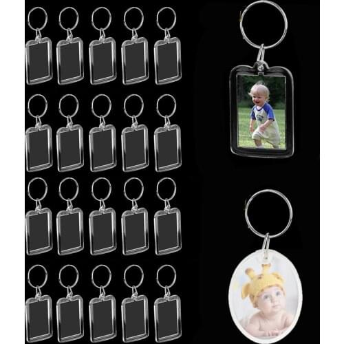 40pcs Oblong Clear Acrylic Keyring Make Your Own Photo Keychain 3.8 x 2.5cm