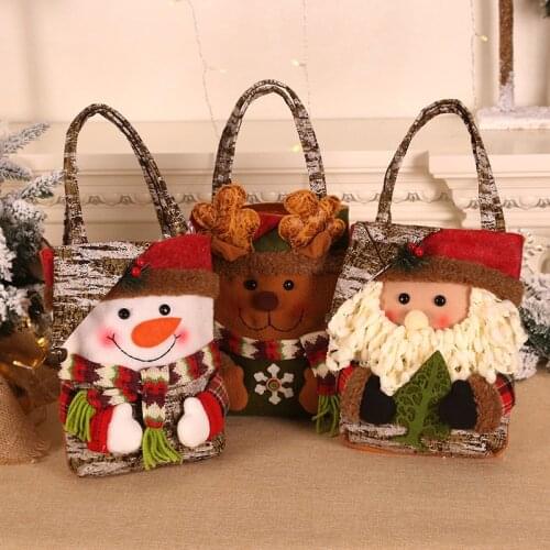 Christmas Reusable Cloth Bag Soft Snowman Santa Elk Pattern Portable Gift Candy Cookies Party Large Capacity Flip Cap Gifts Bags
