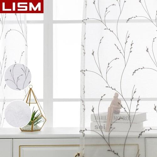 LISM Leaves Embroidered Sheer Curtains Tulle Voile Curtains for Living Room Bedroom Kitchen Window Treatment Drape Home Decor
