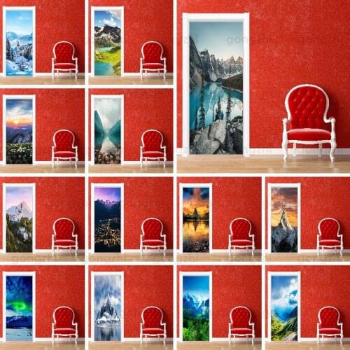 Hd Landscape Waterproof Door Sticker Modern Natural Landscape Sticker Home Decoration Room Door Wardrobe Door Art Poster Sticker