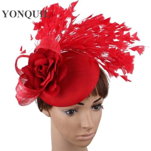 Red Imitation Sinamay Wedding Hat Bride Fascinator Headwear Women Elegant Women Cocktail Occasion Headpiece Mesh Accessories
