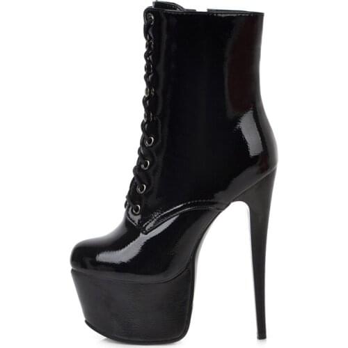 Winter For Woman New Fashion Pointed Toe Shoes Red White Cross Lacing Platform Stilettos heels Short Boots 33-48