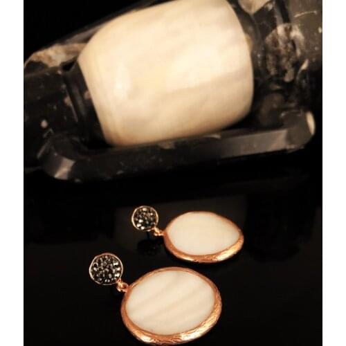 Dr Stone Natural Stone Women 'S Pearl Stone Rose Gold Plated Earrings KRB374 373144997