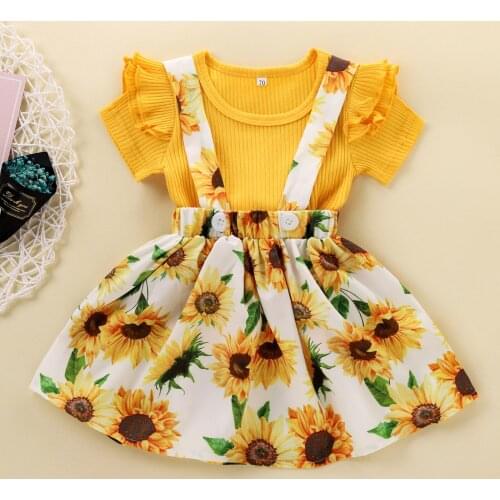 Girl Clothes Sets Newborn Baby Girls Ruffled Solid Color Tops+floral Print Suspender Skirt Set Girls Clothes Vestiti Neonata