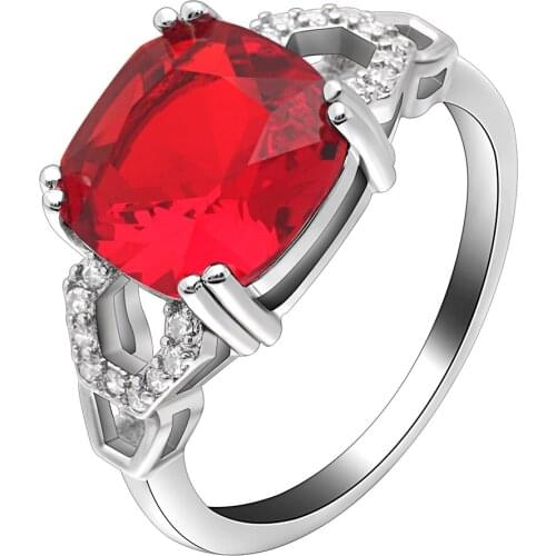 UFOORO Elegant White Gold Engagment Fashion Ring Red/Blue/Green Big Cubic Zircon Ring For Woman Wedding Anniversary Gift