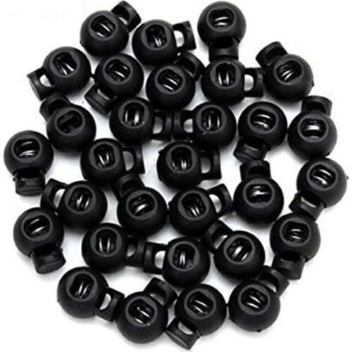 10pcs Black Plastic Spring Loaded Round Toggle Stopper Cord Lock Nylon Round Bead Clothing Accessories Plastic Drawstring Buckle