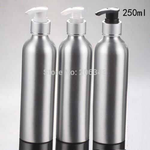 250ml Aluminium bottle bottle metal bottle with silver collar white/transparent/ black press pump