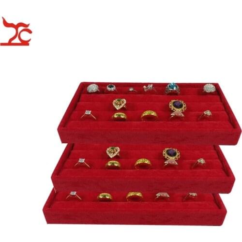 3Pcs Red Velvet Jewelry Ring Display Organizer Storage Case Velvet Earring Stud Cufflinks Ring Storage Box Tray 11*22*3cm