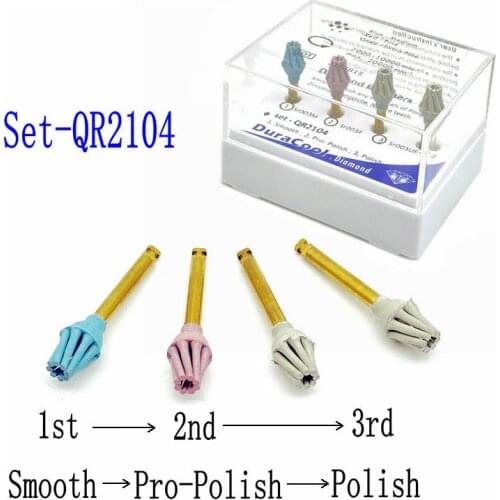 4pcs/set Dental Composite Polish Kit Porcelain PolisherTeeth Polishing Bur Contra Angle Spiral Flex Brush