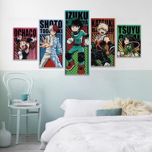 5 Piece Anime My Hero Academia MHA Wall Art Decor Home Decor Shoto Todoroki Deku Izuku Midoriya Katsuki Bakugo Kacchan Ochako