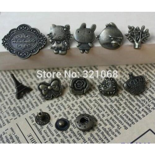 50 sets / lot ZAKKA metal snaps the purse buckle 633 vintage pattern metal hidden-interlocking + a set of installation tools