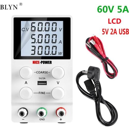 60V 5A Regulated Power Supply Variable Adjustable Switching Benchtop Power Supply Highly Portable 3-Row & 4 Digits Display