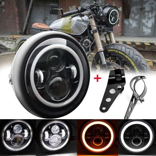 7.5 Inch Motorcycle LED Headlight Universal Motor 7.5" Round Head Lamp Black Headlamp for Harley Cafe Racer Bobber Honda
